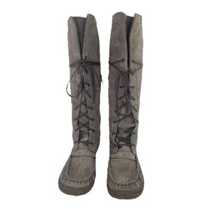 UGG Boots Size 7 Gray Somaya Moccasin, Tall Suede Leather Western Festival